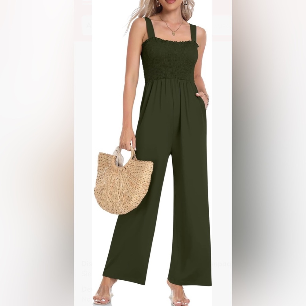 Womens Overalls Casual Wide Leg Jumpsuits Sleeveless Straps With Pockets